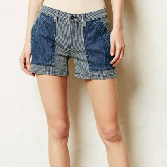 Pilcro And The Letter Press Striped Shorty Hipster Color-block Denim Shorts 28 - Picture 1 of 10